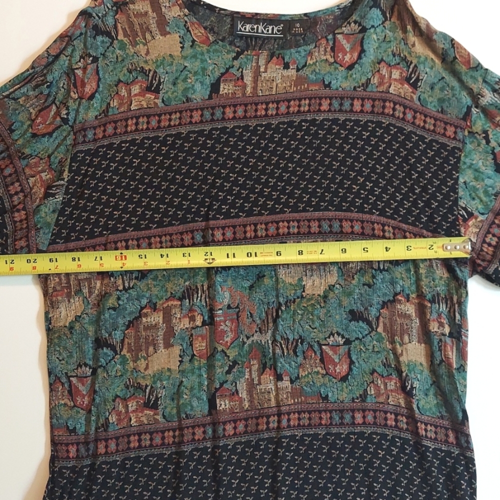 Women's 80s Vintage Karen Kane Boho Tapestry Tunic Top - Picture 7 of 9